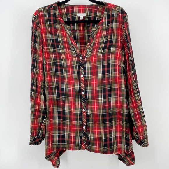 J.Jill Buttoned Shirt Tunic Red Plaid L - Picture 1 of 4